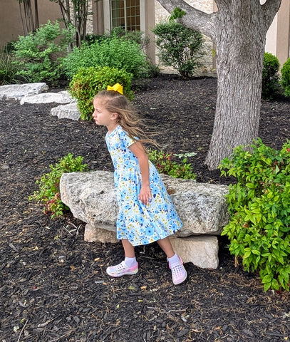 Playtime Dress - Short Sleeve - Blue and Yellow Floral