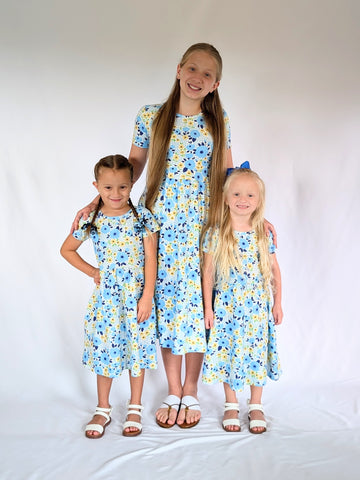 Playtime Dress - Short Sleeve - Blue and Yellow Floral