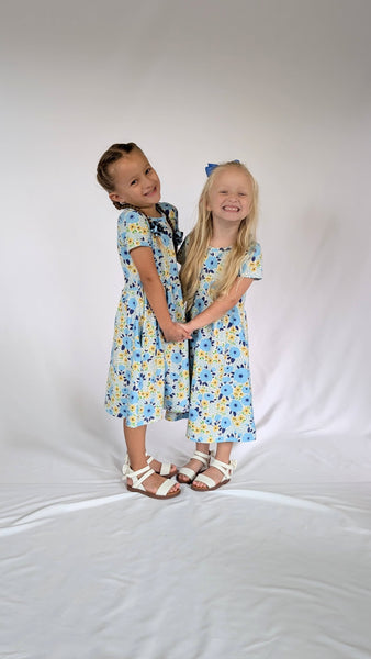 Playtime Dress - Short Sleeve - Blue and Yellow Floral