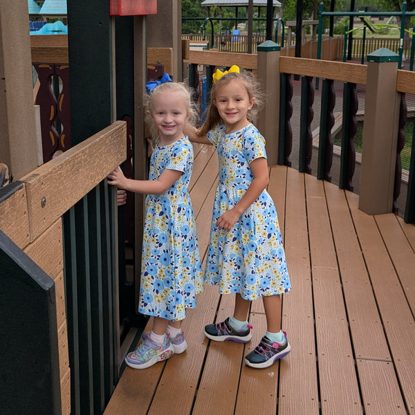 Playtime Dress - Short Sleeve - Blue and Yellow Floral